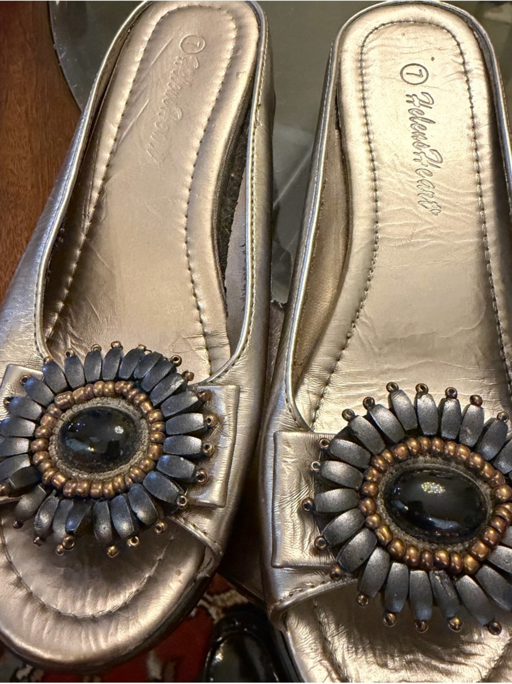 Fabulous Gold Slip-On Mules with Decorative Jewel Accent